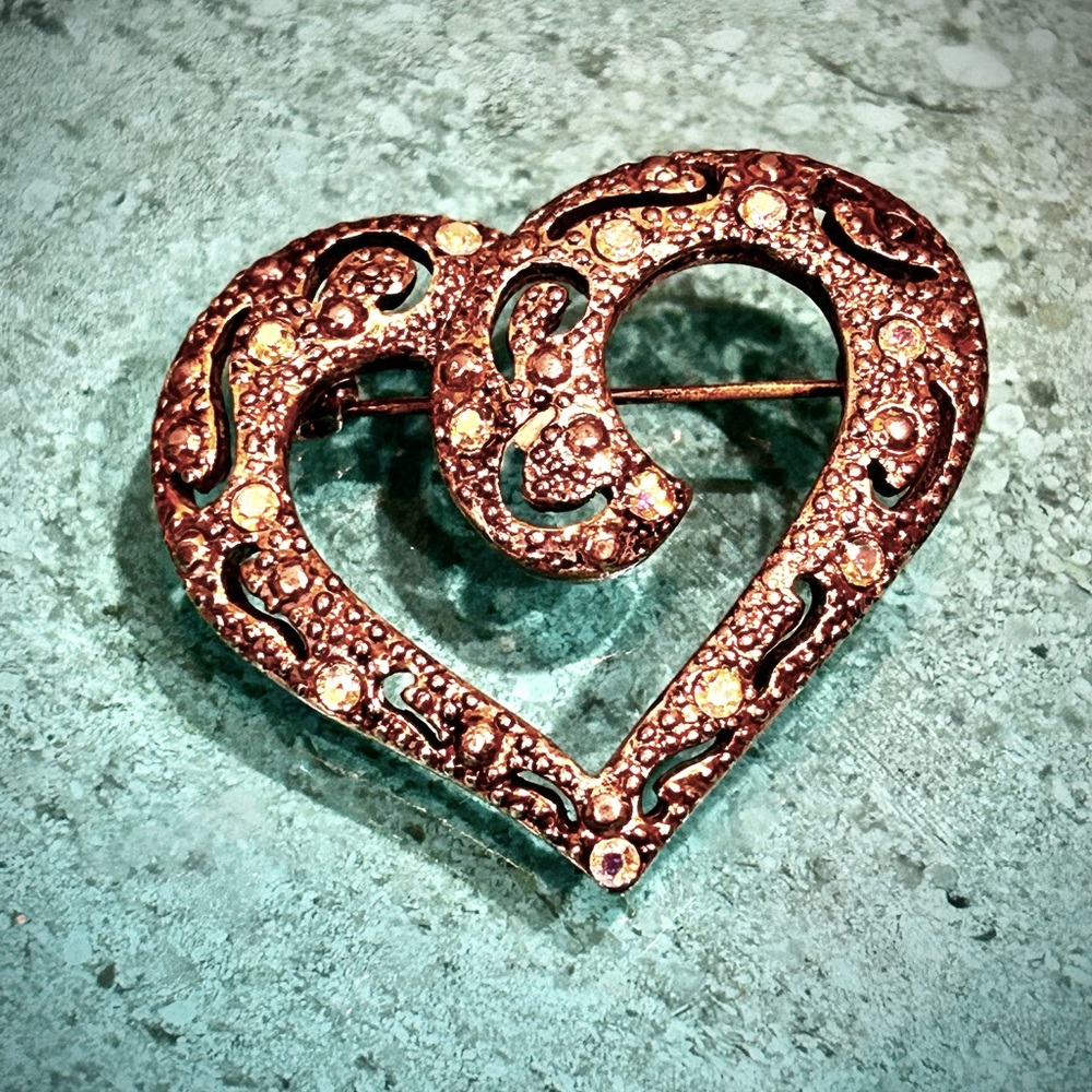 Vintage Heart Brooch with Rhinestones